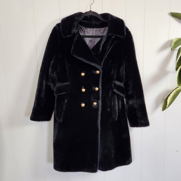 Vintage 1960s Black Faux Fur Winter Coat Jacket Borgazia MCM 60s Mod Mid century - Picture 1 of 12